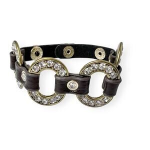 Guang Tong Bracelet Faux Leather Rhinestones Gold Tone Western Glam Boho Chic